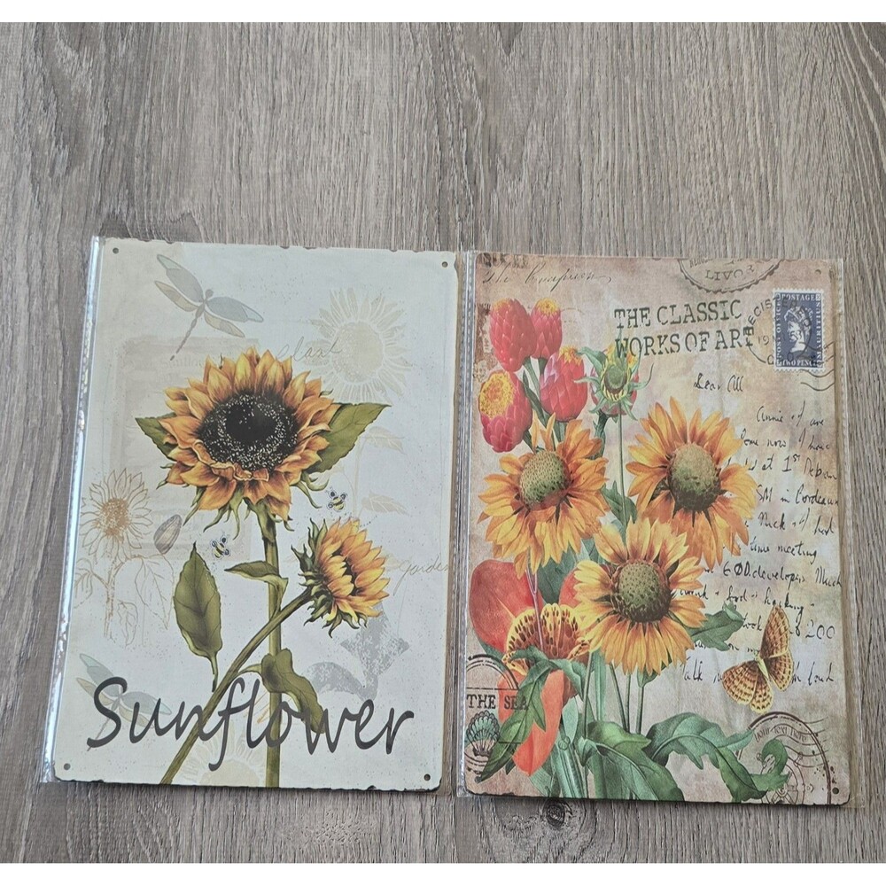 Two Metal Sign Sunflowers 8x12 NEW Floral Art